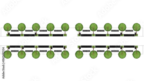 Symmetrical Overhead View of Parallel Tree Rows in a Modern Urban Landscape Design Concept Layout