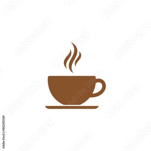 Minimalist Brown Coffee Cup Icon with Steaming Hot Beverage.