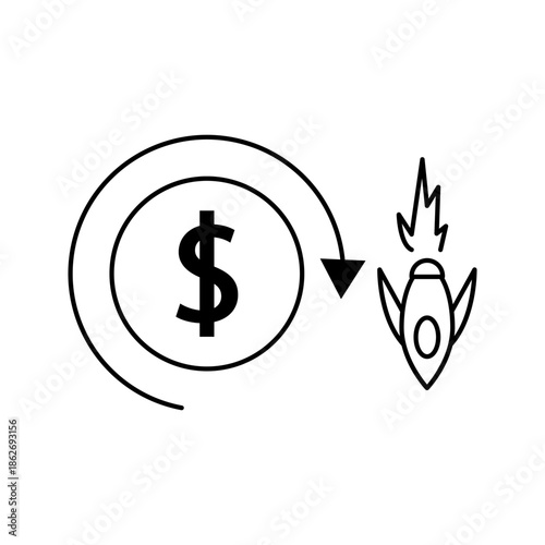 Financial Risk Protection and Insurance Line Icon Line icon representing financial risk protection with money symbol and shield. Suitable for insurance, risk management, financial security, and invest