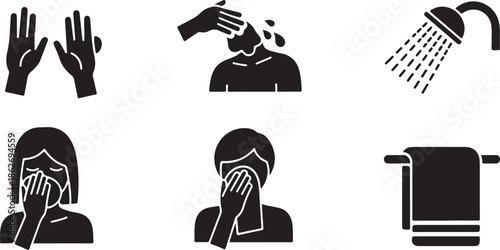 Essential hygiene and illness prevention practices represented by various icons