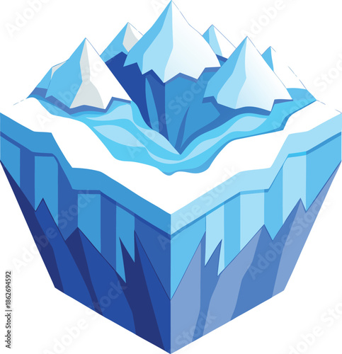 Stunning 3D iceberg graphic with majestic blue ice peaks