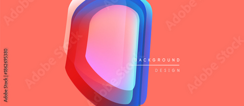 Abstract geometric design. Vivid colors blend, creating dynamic visual impact. Coral backdrop enhances layered shapes, modern aesthetic.