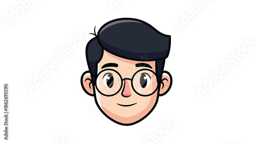Cartoon Portrait of a Young Man with Glasses and Dark Hair.
