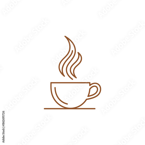 Minimalist Line Art Illustration of a Steaming Cup of Coffee.