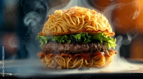 Viral Ramen Noodle Burger High Resolution Food Photography
