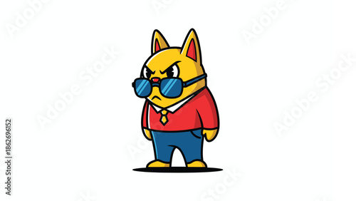 Cartoon Cat Character with Sunglasses and Red Sweater Illustration.