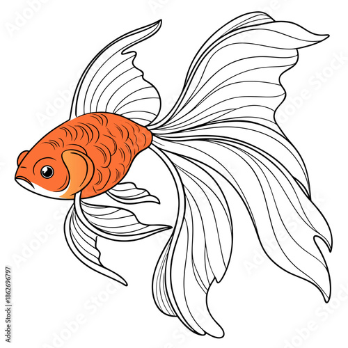 Vibrant Orange Goldfish Swimming on a White Background