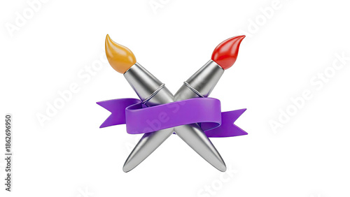 Crossed Paintbrushes with Purple Ribbon
