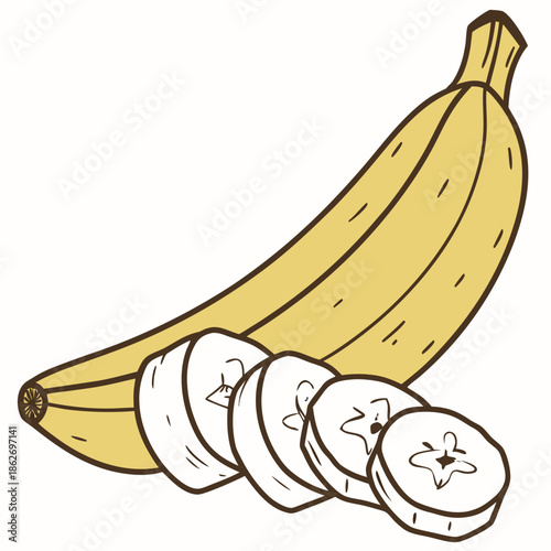 Ripe Banana Sliced Lengthwise Isolated on White Background