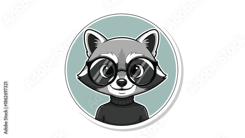 Cartoon Raccoon Character Wearing Glasses and a Turtleneck Sweater.