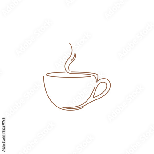 Minimalist Line Art of a Steaming Coffee Cup.