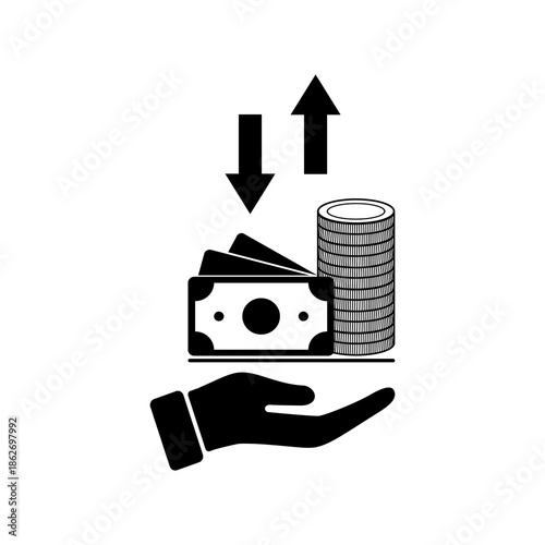 Currency exchange rate volatility icon, Cash flow risk, money market circulation, financial analysis and economic volatility. for web design, templates, infographics and more. flat vector illustration
