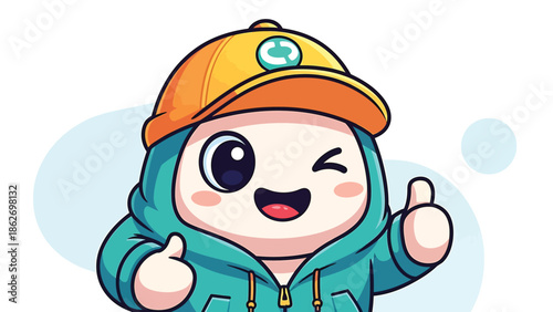 Cheerful Cartoon Character Giving Thumbs Up with a Wink.