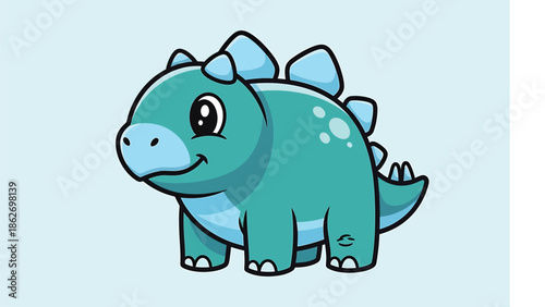 Cute Cartoon Stegosaurus Illustration with Spikes and Friendly Expression.