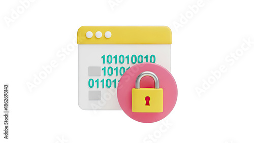 Digital Security Lock Icon with Binary Code