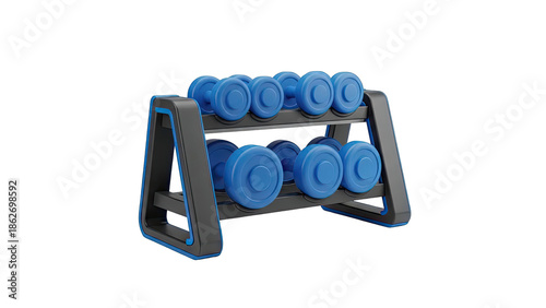 Dumbbell Rack with Blue Dumbbells