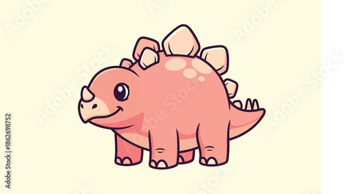 Cute Cartoon Stegosaurus with Plates and Spikes Illustration.