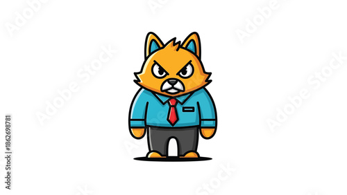 Angry Cartoon Cat in Business Attire with Fierce Expression.