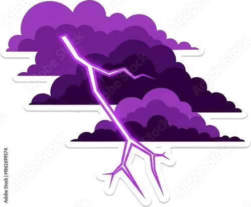 Iconic design of dark purple stormy clouds with a glowing purple lightning bolt and white outline