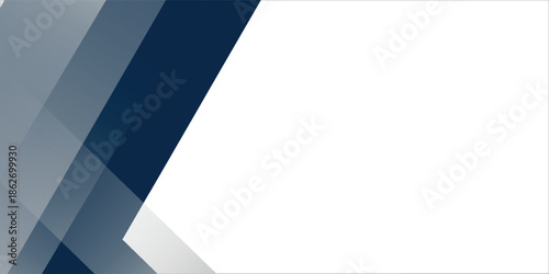 White and blue modern abstract wide banner with geometric shapes. Dark blue and white abstract background.