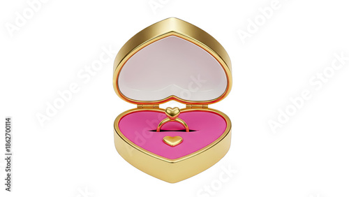 Golden Heart Ring Box with Ring