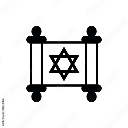 Torah scroll featuring prominent Star of David symbolizes Jewish.