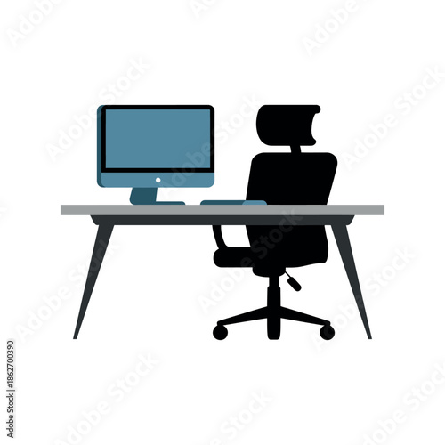 Computer workstation with modern ergonomic chair represents remote.
