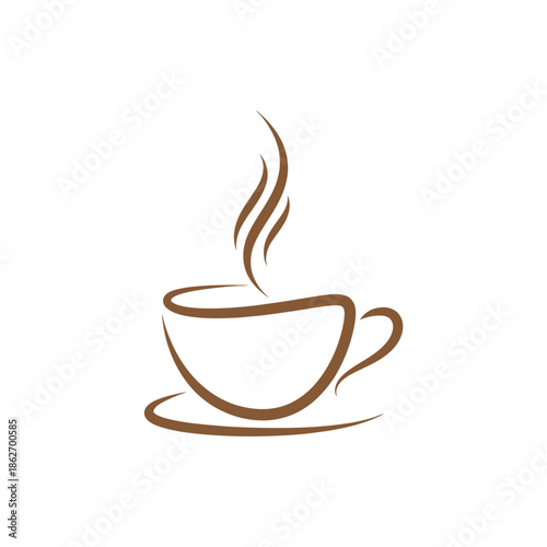Elegant Coffee Cup Line Art with Steam, Minimalist Design.
