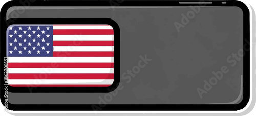 Illustration of a national flag with stars and stripes within a dark gray rectangular frame