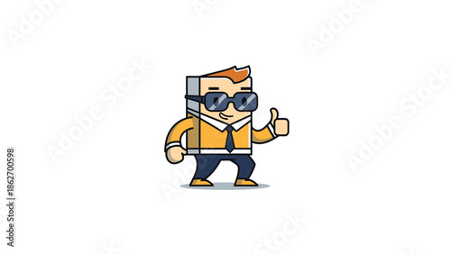 Cartoon Character with Box Head Giving Thumbs Up in Style.