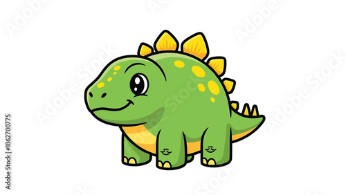 Cute Cartoon Stegosaurus with Yellow Plates and Green Skin.