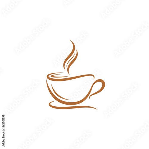 Elegant Coffee Cup Line Art with Steaming Aroma.