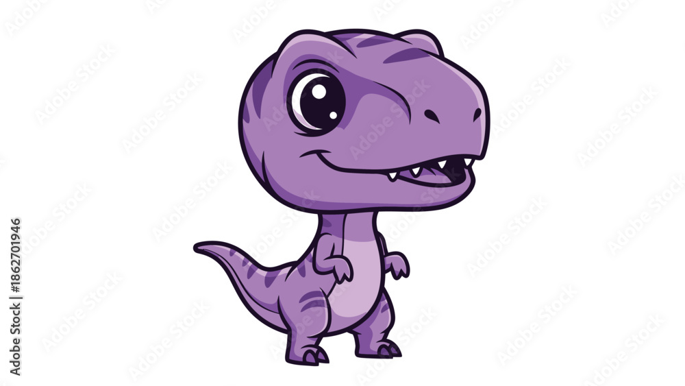 Fototapeta premium Cute Purple Cartoon Tyrannosaurus Rex Dinosaur Illustration.
