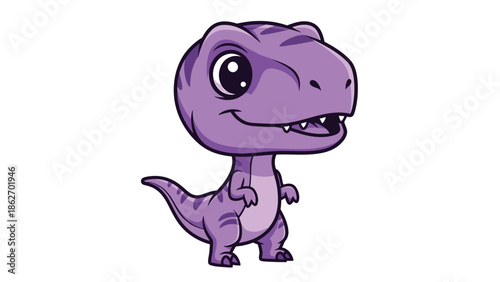Cute Purple Cartoon Tyrannosaurus Rex Dinosaur Illustration.