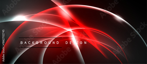 Abstract red lines, curves, light effects over black background. Modern design element for digital projects.