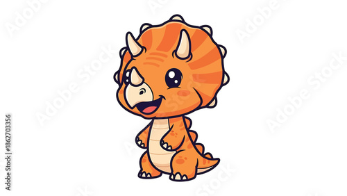 Cute Cartoon Triceratops Dinosaur with Orange Skin and Small Horns.