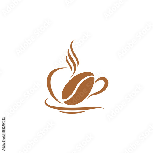 Stylized Coffee Bean in Cup with Steam Logo Design.