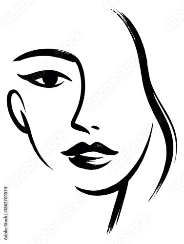 Stylized line art illustration of a woman's face depicting abstract beauty for fashion and cosmetic designs
