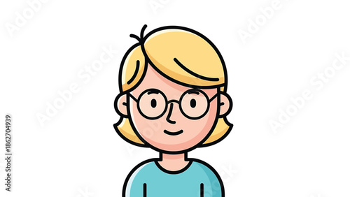 Illustration of a woman with blonde hair and glasses.