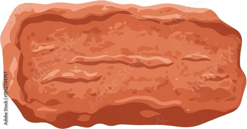 Rough-textured, reddish-brown rectangular object, possibly a brick or stone, in an illustrative style