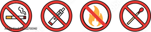 Clear Warning Symbols for Prohibiting Smoking, Vaping, Open Flames, and Ignition Sources in Regulated Spaces