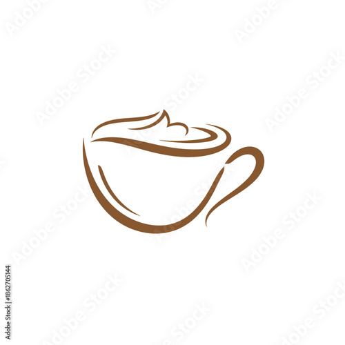 Elegant Coffee Cup Outline with Creamy Topping Design.