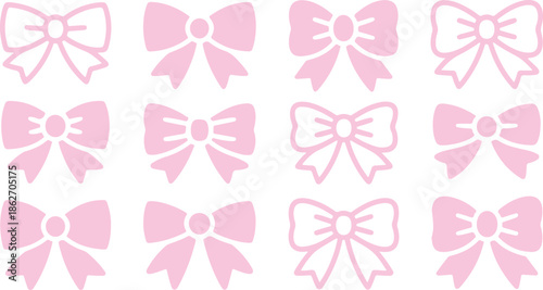 An assortment of charming pink bows in various styles perfect for feminine decorations and gifts