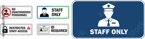 Collection of Access Control and Security Signs for Restricted Personnel Areas and Staff Only Zones in a Professional Environment