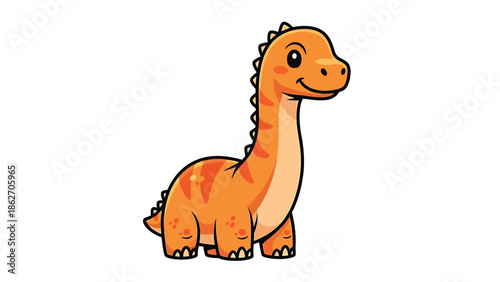 Cute Cartoon Brachiosaurus Dinosaur with Orange Skin and Black Outline.