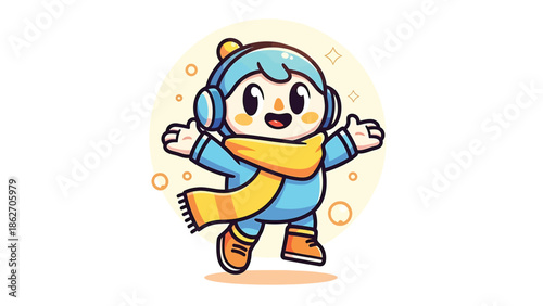 Cute Cartoon Boy in Winter Clothes Ready for Fun.
