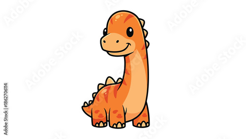 Cute Cartoon Brontosaurus Dinosaur with a Friendly Smile.