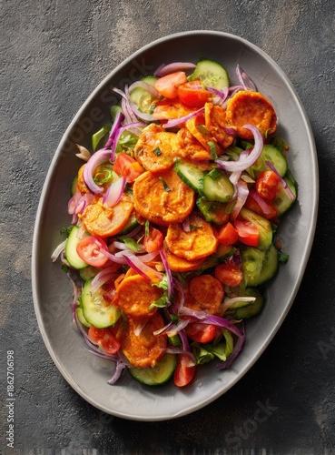 Roasted sweet potato salad on a plate
