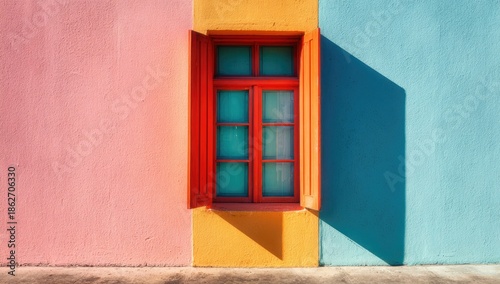 Colorful wall with a red window