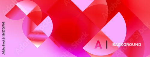 Abstract pink, red gradients form overlapping circles. Modern design suggests digital art, vibrant energy, smooth transitions.